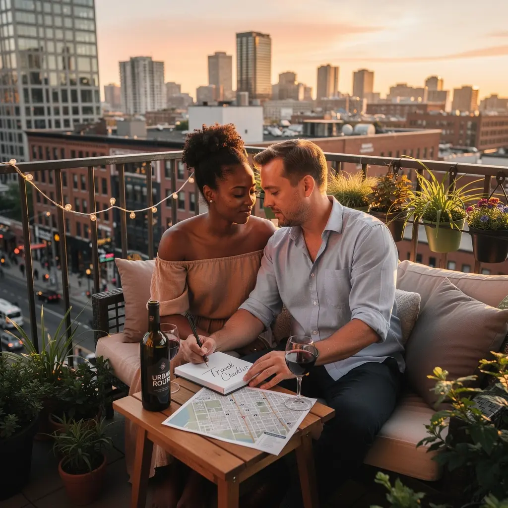 Przewodnik pokazujący mapę tras spacerowych, zachęcający do uwiecznienia piękna okolicy.