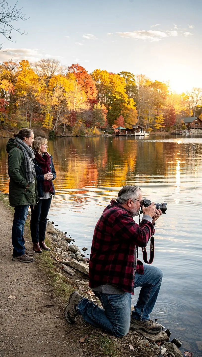 Turysta z aparatem w ręku, zatrzymujący się przy ciekawej architekturze budynku.