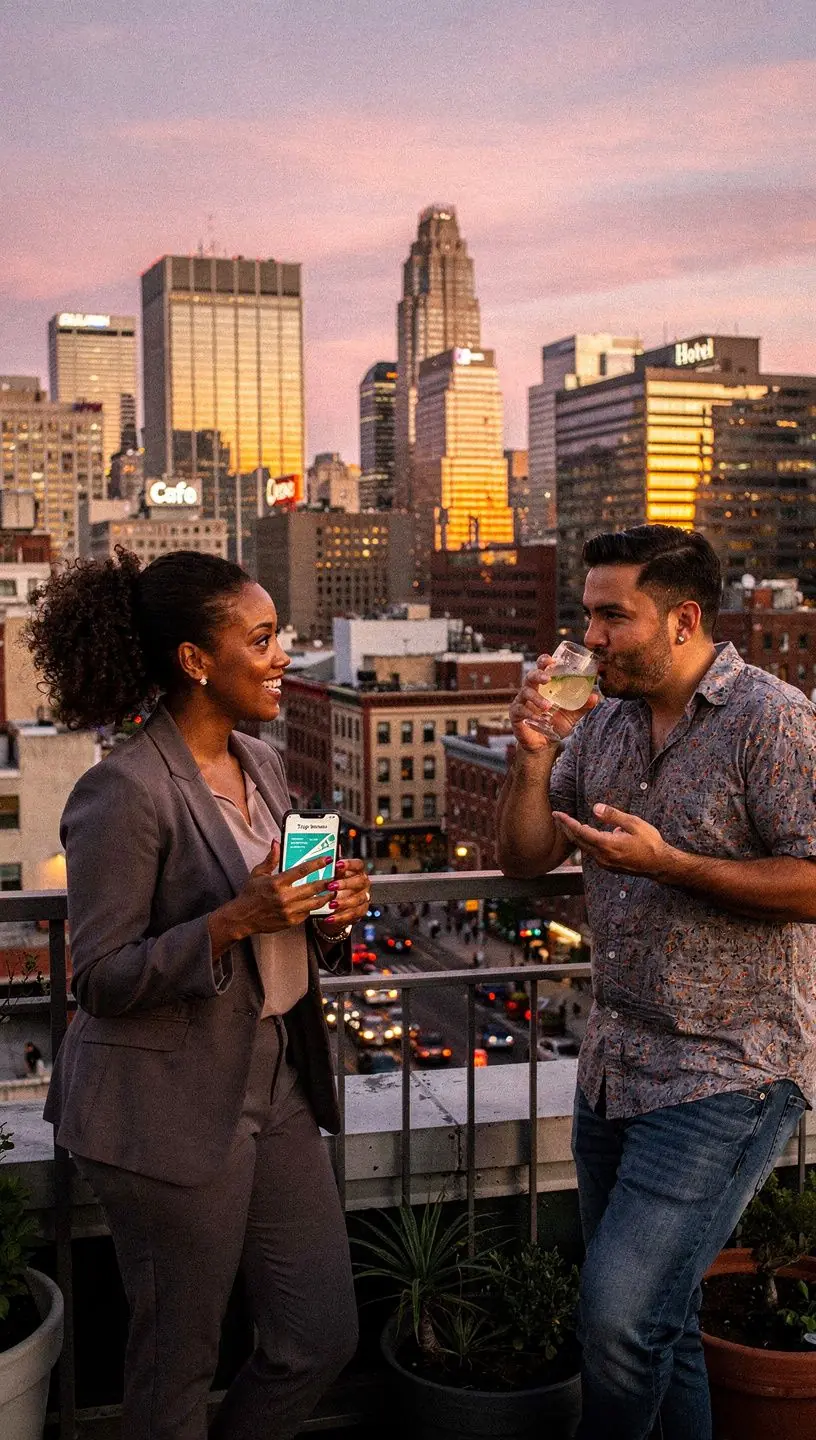 Zdjęcie grupy turystów spacerujących po malowniczej ulicy w amerykańskim sąsiedztwie.