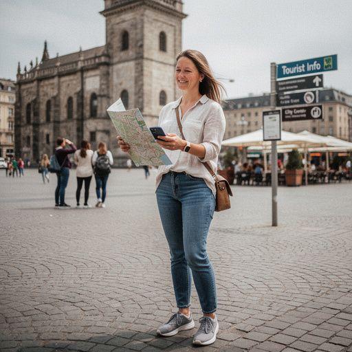 Mapa okolicy z zaznaczoną trasą spacerową i punktami widokowymi do fotografowania.